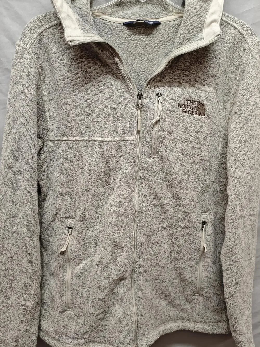 The North Face Jacket Mens Small Gray Hooded Sweater Fleece Full Zip Hiking